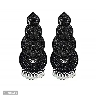 Feminine Chunky Four Layer Long Black Drop Earrings For Girl and Women-thumb0