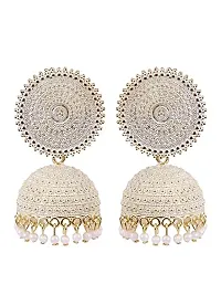 Floral White Jhumkas Pearl Studded Earrings For Women/Girls-thumb2