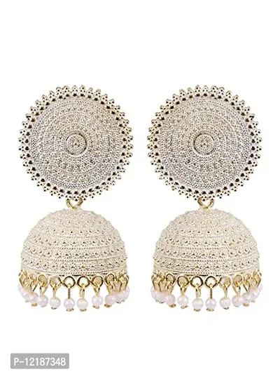 Floral White Jhumkas Pearl Studded Earrings For Women/Girls-thumb3