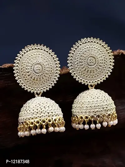 Floral White Jhumkas Pearl Studded Earrings For Women/Girls-thumb2