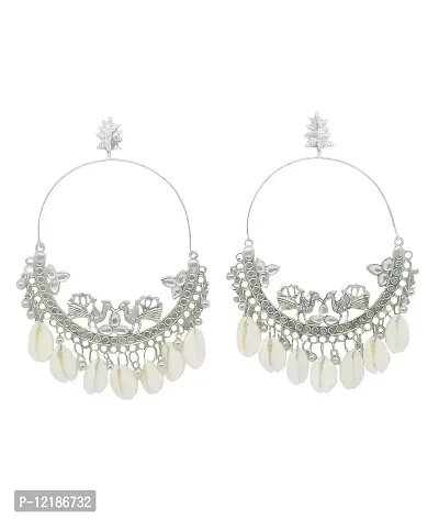 Tejaswini Store Elegant White Sea Shell Pearl with Peacock Earring for Girls and Women