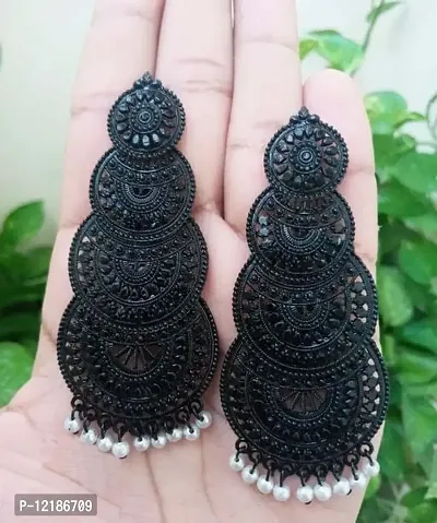 Feminine Chunky Four Layer Long Black Drop Earrings For Girl and Women-thumb2