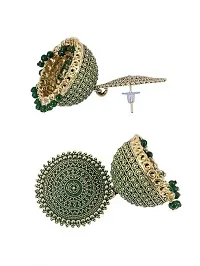 Tejaswini Store Traditional Floral Green Jhumka Pearl Studded Earrings For Girls and Woman-thumb1