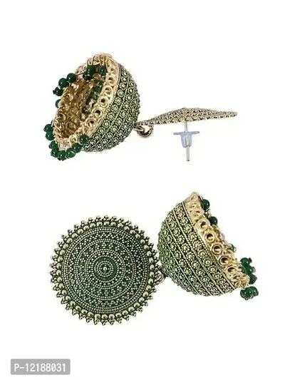 Tejaswini Store Traditional Floral Green Jhumka Pearl Studded Earrings For Girls and Woman-thumb2