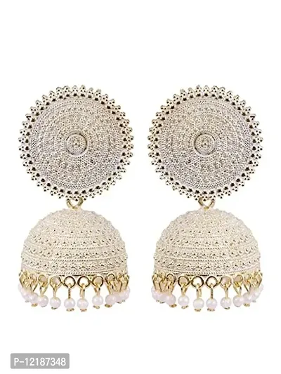 Floral White Jhumkas Pearl Studded Earrings For Women/Girls-thumb0