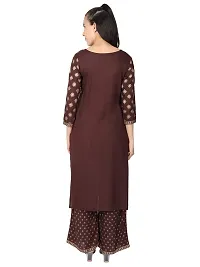 Aadhunik Libaas Women's Rayon Kurta With Palazzo Set (XX-Large, Brown)-thumb1