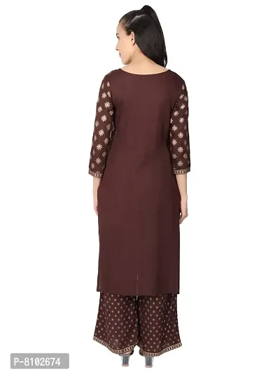 Aadhunik Libaas Women's Rayon Kurta With Palazzo Set (XX-Large, Brown)-thumb2