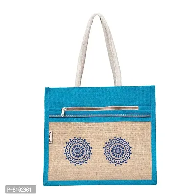 Eco-Friendly Jute Bag-Reusable Tiffin/Shopping/Grocery Multipurpose Hand Bag with Zip  Handle for Men and Women (Blue)