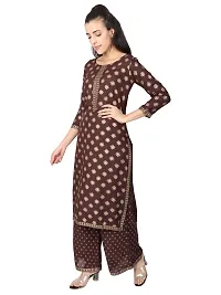 Aadhunik Libaas Women's Rayon Kurta With Palazzo Set (XX-Large, Brown)-thumb2