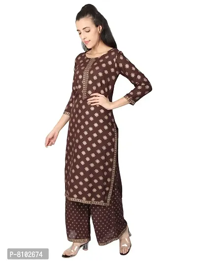 Aadhunik Libaas Women's Rayon Kurta With Palazzo Set (XX-Large, Brown)-thumb3