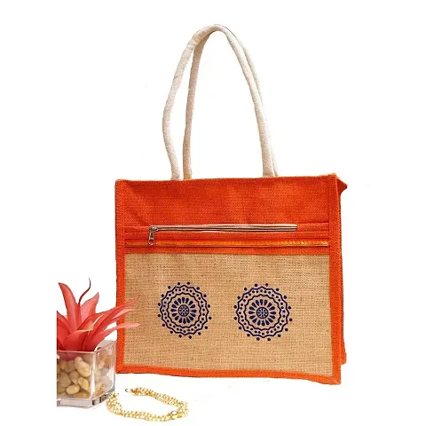 Eco-Friendly Jute Bag-Reusable Tiffin/Shopping/Grocery Multipurpose Hand Bag with Zip & Handle for Men and Women