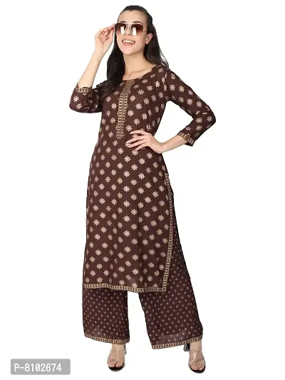 Aadhunik Libaas Women's Rayon Kurta With Palazzo Set (XX-Large, Brown)