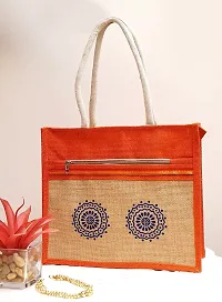 Eco-Friendly Jute Bag-Reusable Tiffin/Shopping/Grocery Multipurpose Hand Bag with Zip  Handle for Men and Women (Orange)-thumb1