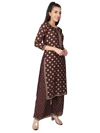 Aadhunik Libaas Women's Rayon Kurta With Palazzo Set (XX-Large, Brown)-thumb3