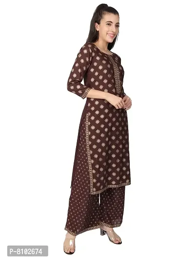 Aadhunik Libaas Women's Rayon Kurta With Palazzo Set (XX-Large, Brown)-thumb4