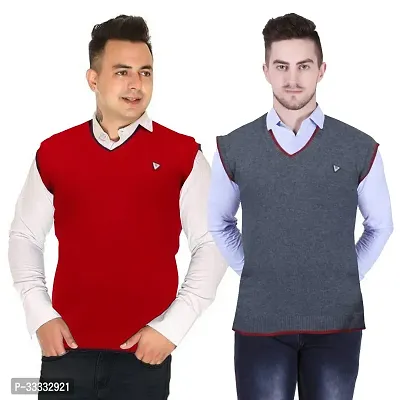 Stylish Wool Solid Sleeveless Sweater for Men, Pack of 2-thumb0