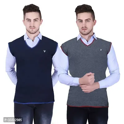 Stylish Wool Solid Sleeveless Sweater for Men, Pack of 2-thumb0