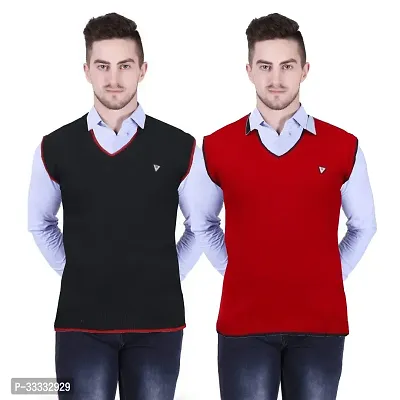 Stylish Wool Solid Sleeveless Sweater for Men, Pack of 2-thumb0