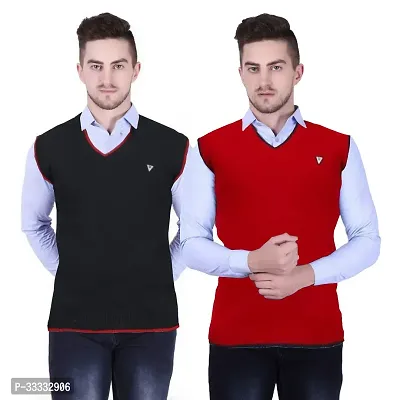 Stylish Wool Solid Sleeveless Sweater for Men, Pack of 2-thumb0