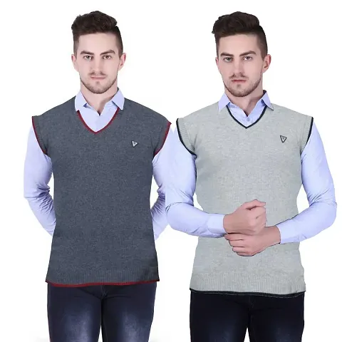 Stylish Wool Solid Sleeveless Sweater For Men Pack Of 2