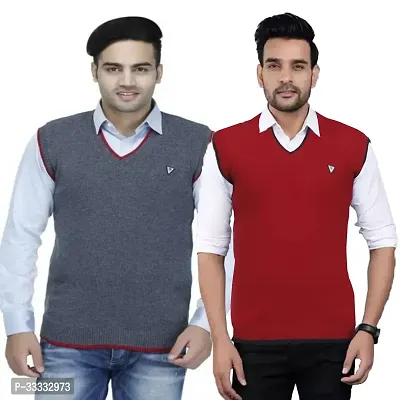 Stylish Wool Solid Sleeveless Sweater for Men, Pack of 2-thumb0