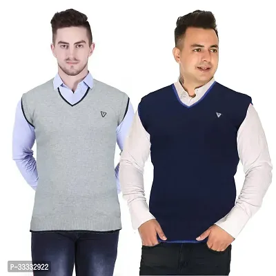 Stylish Wool Solid Sleeveless Sweater for Men, Pack of 2-thumb0