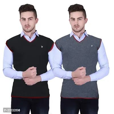 Stylish Wool Solid Sleeveless Sweater for Men, Pack of 2-thumb0