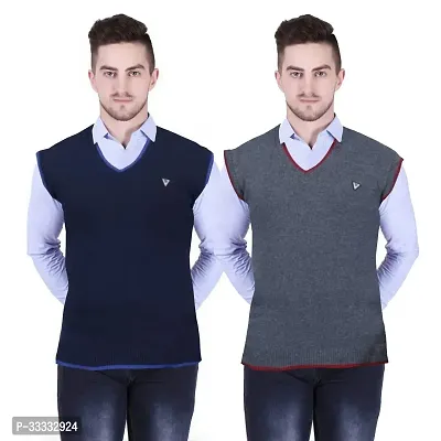 Stylish Wool Solid Sleeveless Sweater for Men, Pack of 2-thumb0