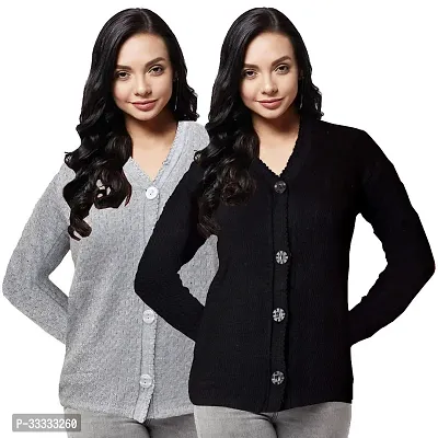 Stylish Wool Solid Front Open Sweater for Women Pack of 2-thumb0