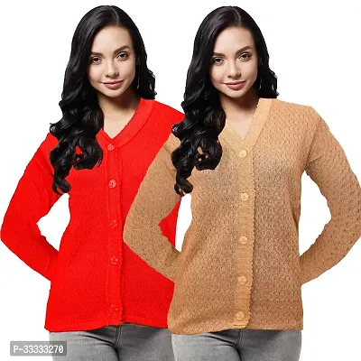 Stylish Wool Solid Front Open Sweater for Women Pack of 2-thumb0