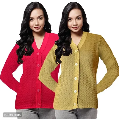 Stylish Wool Solid Front Open Sweater for Women Pack of 2-thumb0