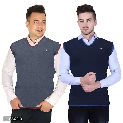 Stylish Wool Solid Sleeveless Sweater for Men, Pack of 2-thumb0