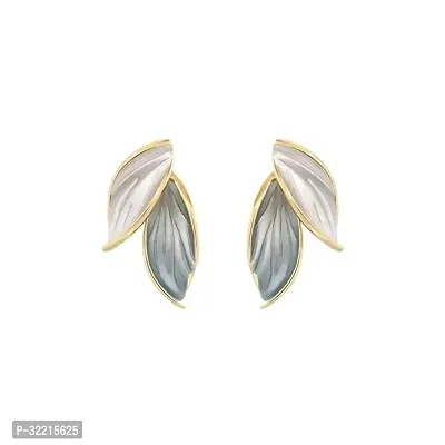 Dual Tone Blue Leaf Earrings for Women-thumb0