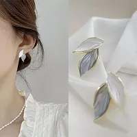 Dual Tone Blue Leaf Earrings for Women-thumb2