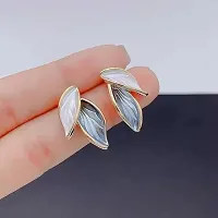 Dual Tone Blue Leaf Earrings for Women-thumb3