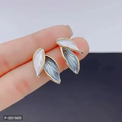 Dual Tone Blue Leaf Earrings for Women-thumb4