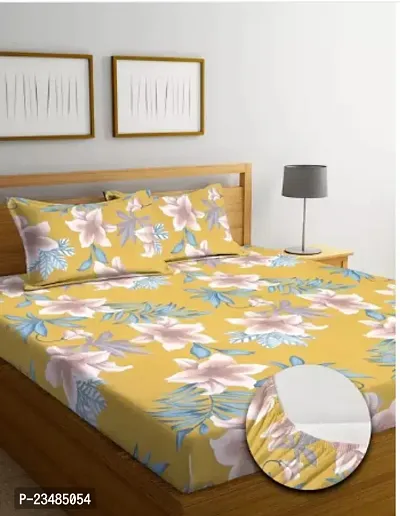 Comfortable Multicoloured Cotton Blend Double Size Printed 1 Bedsheet + 2 Pillowcovers