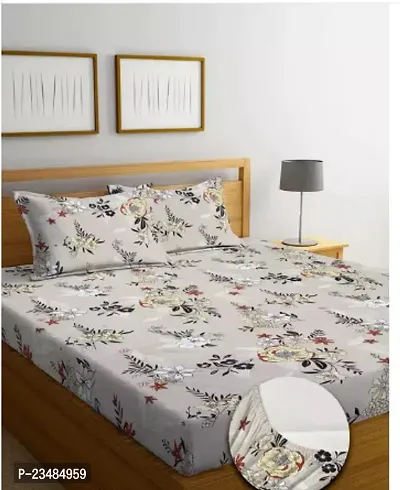 Comfortable Multicoloured Cotton Blend Double Size Printed 1 Bedsheet + 2 Pillowcovers