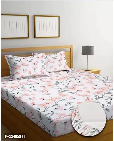 Comfortable Multicoloured Cotton Blend Double Size Printed 1 Bedsheet + 2 Pillowcovers-thumb0