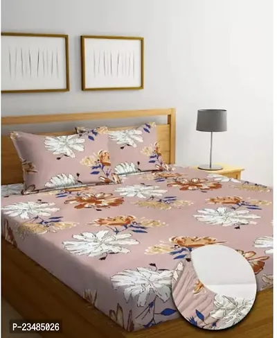 Comfortable Multicoloured Cotton Blend Double Size Printed 1 Bedsheet + 2 Pillowcovers