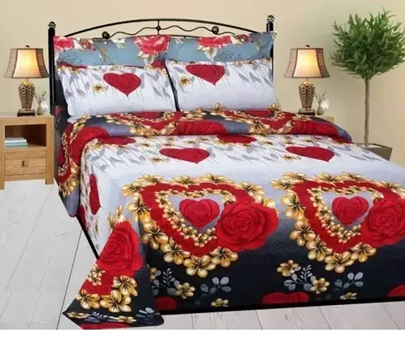 Printed Polycotton Double Bedsheet with 2 Pillow Cover