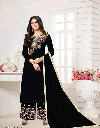 Stylish Rayon Embroidered Kurta Bottom Dupatta Set