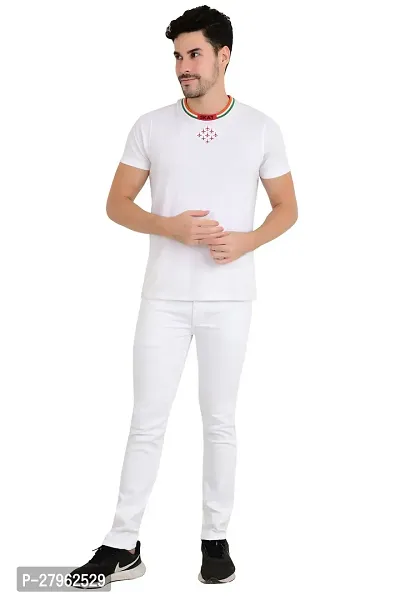 Stylish White Cotton Blend Solid Mid-Rise Jeans For Men-thumb3