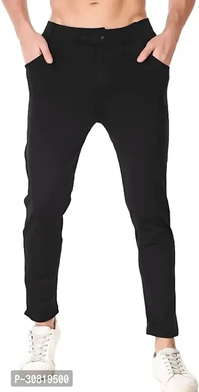 JeanBerry Stylish Black Lycra Blend Solid Regular Fit Trouser For Men-thumb0