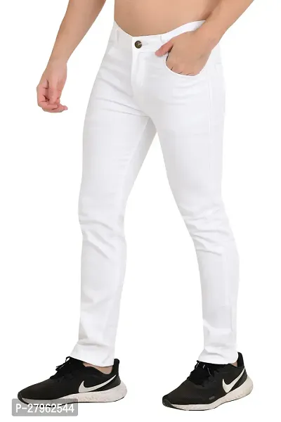 Stylish White Cotton Blend Solid Mid-Rise Jeans For Men-thumb0