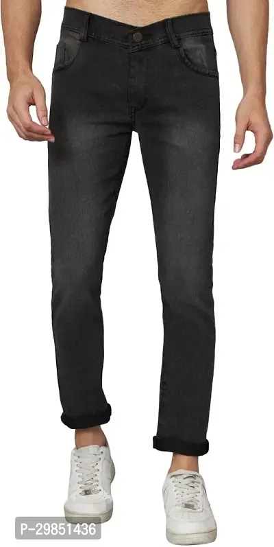 Stylish Black Faded Mid-Rise Jeans For Men-thumb0