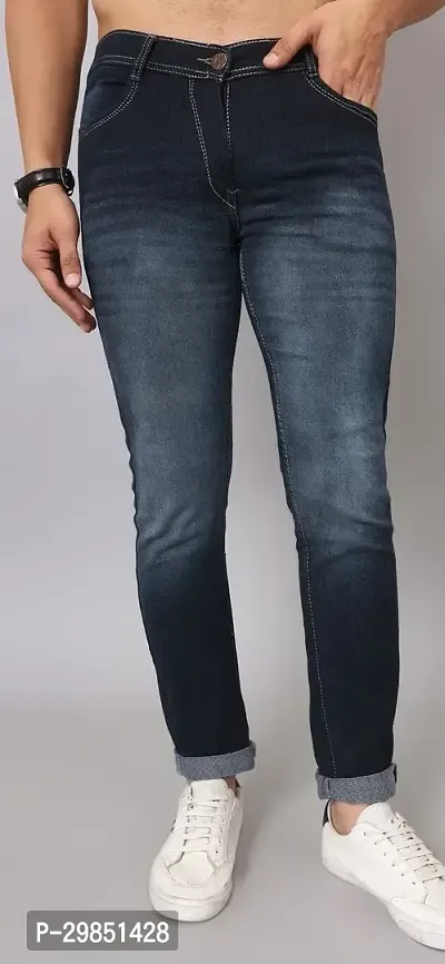 Stylish Blue Faded Mid-Rise Jeans For Men-thumb0