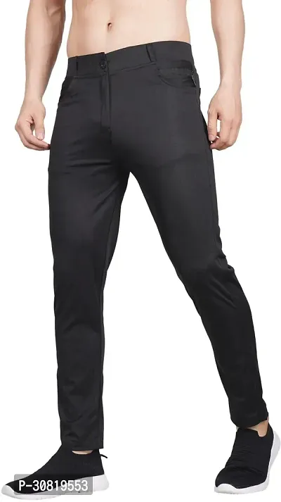 JeanBerry Stylish Black Lycra Blend Solid Regular Fit Trouser For Men