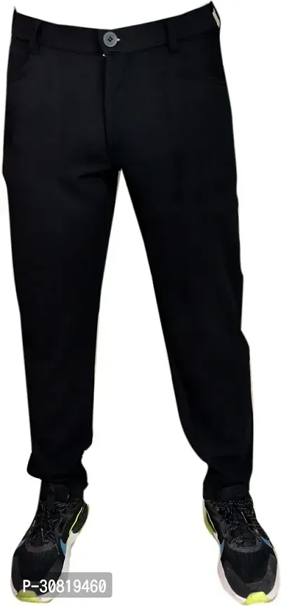 JeanBerry Stylish Black Cotton Blend Solid Regular Fit Trouser For Men