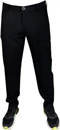 Mevan Stylish Black Cotton Blend Solid Regular Fit Trouser For Men